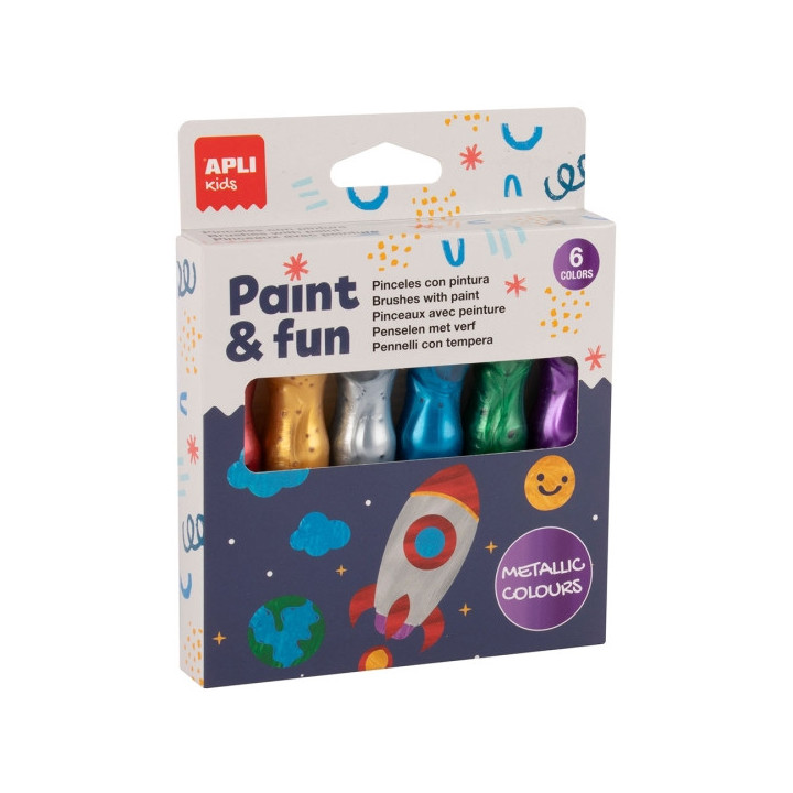 Apli Kids Pack de 6 Temperas en Tubo con Pincel 13ml - Practico y Sin Limpieza - Fomenta Creatividad y Colaboracion - Colores S