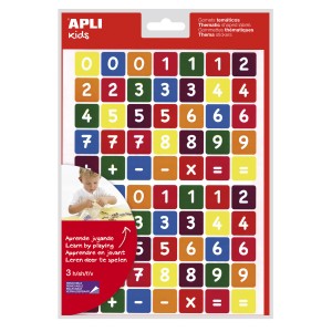 Apli Bolsa de Gomets Tematicos los Numeros - 210 Gomets en 3 Hojas - Adhesivo Removible - Aprendizaje de Numeros y Calculo Ment