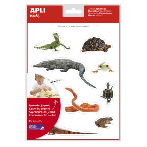 Apli Gomets Tematicos Realistas de Reptiles y Anfibios - 120 Gomets - Imagenes Realistas para Relacionar Animales - Adhesivo Re