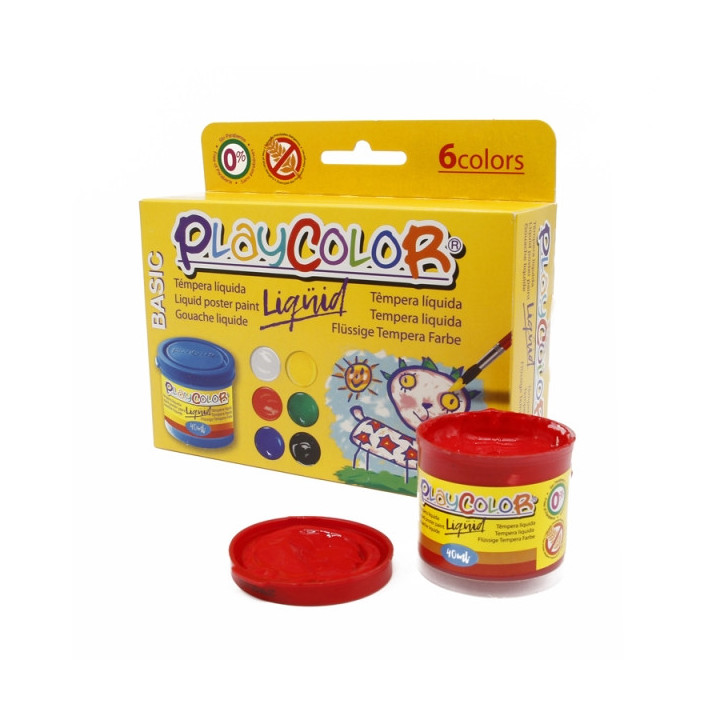 PlayColor Basic Liquid Pack de 6 Temperas 40ml - No Ondula el Papel - Gran Viscosidad - Alta Opacidad - Colores Surtidos