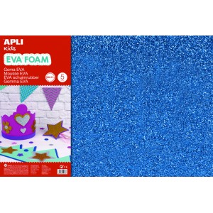 Apli Goma Eva Purpurina Azul 600x400mm - 3 Hojas Brillantes y Flexibles