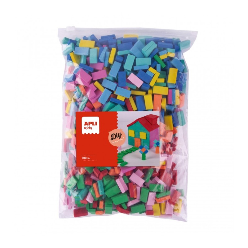 Apli Kids Bolsa de 700 Ladrillos de Goma EVA - Tamaño 20x10x5mm - Colores Surtidos Apli Kids Bolsa de 700 Ladrillos de Goma EVA - Tamaño 20x10x5mm - Colores Surtidos
