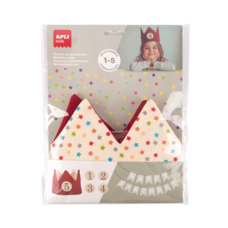 Apli Kids Corona de Cumpleaños - Con Numeros del 1 al 5 - Ajustable y Reversible - Fabricada en Tela - Color Rojo y con Estrel