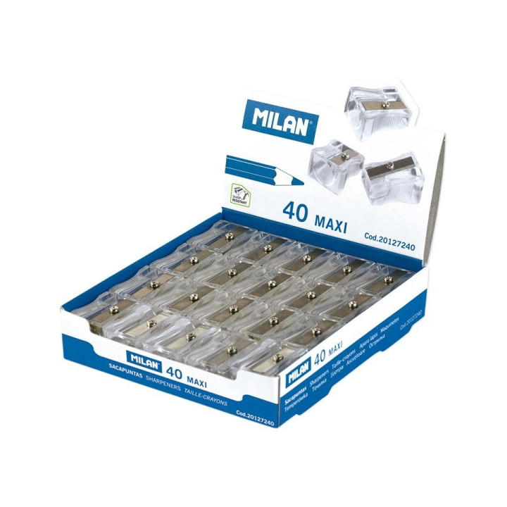 Milan Maxi Sacapuntas de 1 Orificio - Cuchilla de Acero al Carbono - Transparente