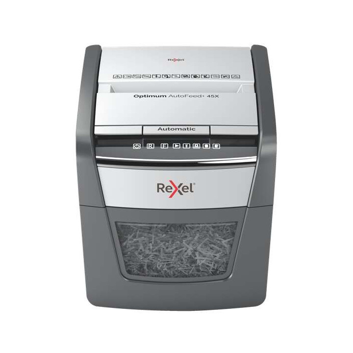 Rexel Optimum AutoFeed 45X Destructora Automatica de Corte en Particulas- 20L - Alimentacion Automatica 45 hojas - Ranura Manua