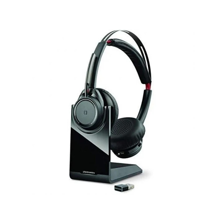 Plantronics/Poly Voyager Focus UC B825 Auriculares con Microfono Bluetooth 4.0 - Alcance hasta 30m - Autonomia hasta 12h - Base