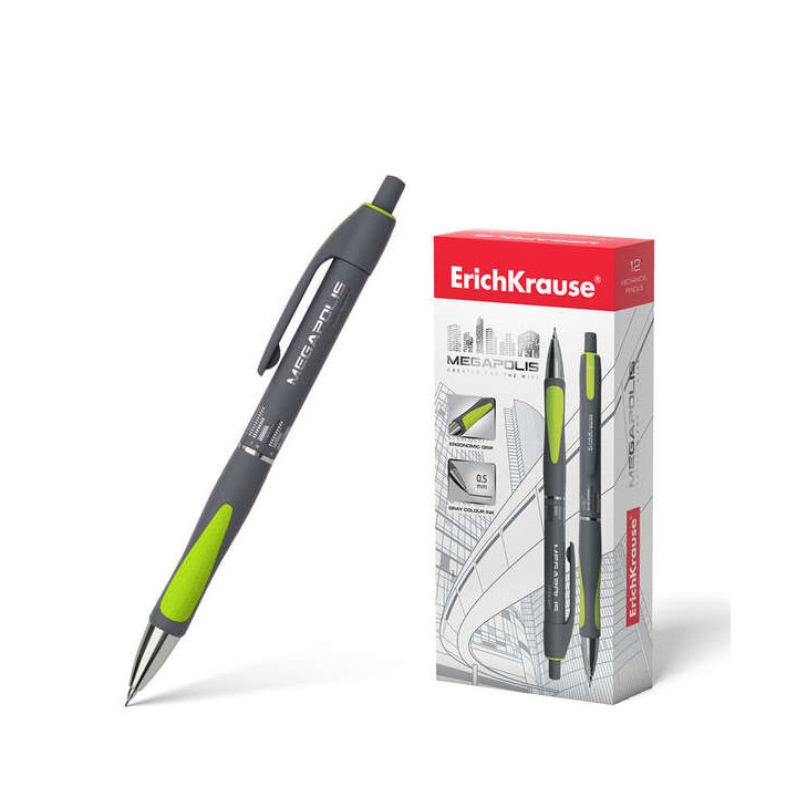 Erichkrause Megapolis Concept Portaminas 0.5mm HB - Cuerpo Redondo con Clip - Zona de Agarre Ergonomica - Para Minas de 0.5mm -