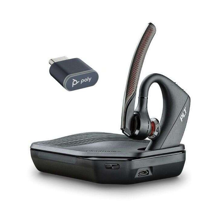 Plantronics/Poly Voyager 5200-V2 UC Auricular Monoaural con Microfono Bluetooth 5.2 - Alcance hasta 50m con Dongle - Autonomia