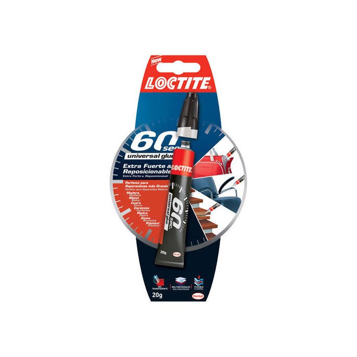 Loctite 60Sec Pegamento Extrafuerte 20gr - Pega en 60 Segundos - Adhesivo Reposicionable en Gel Transparente - Ideal para Super