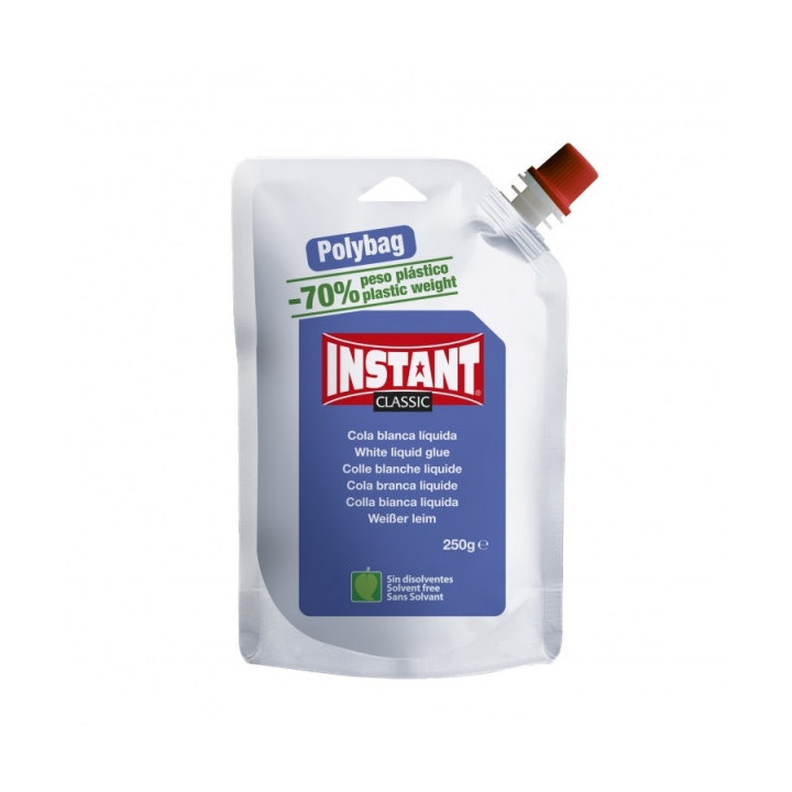 Instant Classic Cola Blanca 250gr en Formato Polybag - Apto para Uso Infantil y/o Domestico - Sin Disolventes - Color Blanco