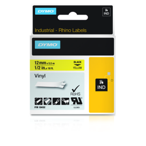 Cinta rotuladora rhinopro vinilo 12mmx5.5m negro/amarillo dymo 18432