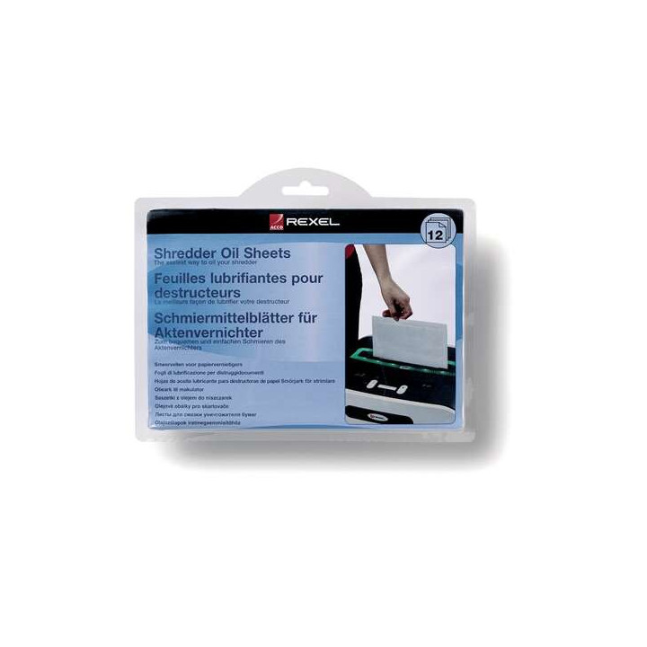 Rexel Pack de 12 Hojas Lubricantes para Destructoras