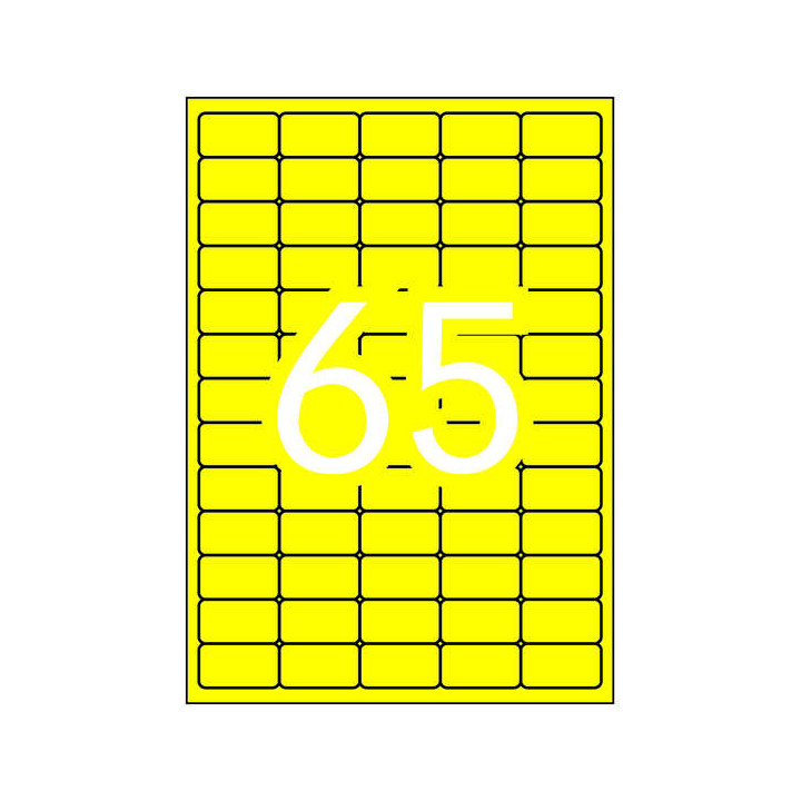 Apli Pack de 1.300 Etiquetas Amarillo Fluorescente 38.1x21.2mm - 20 Hojas x 65 Etiquetas - Adhesivo Permanente - Cantos Rectos