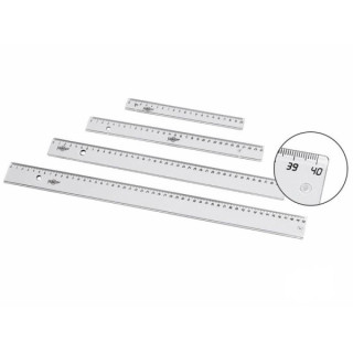 Faibo Regla Escolar Graduada de 20cm - Biselada y Reborde para Tinta - Transparente