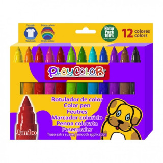 PlayColor Jumbo Basic Pack de 12 Rotuladores de Punta Gruesa Extrasuave - Fiable y Seguro - Punta Bloqueada - Capuchon Ventilad