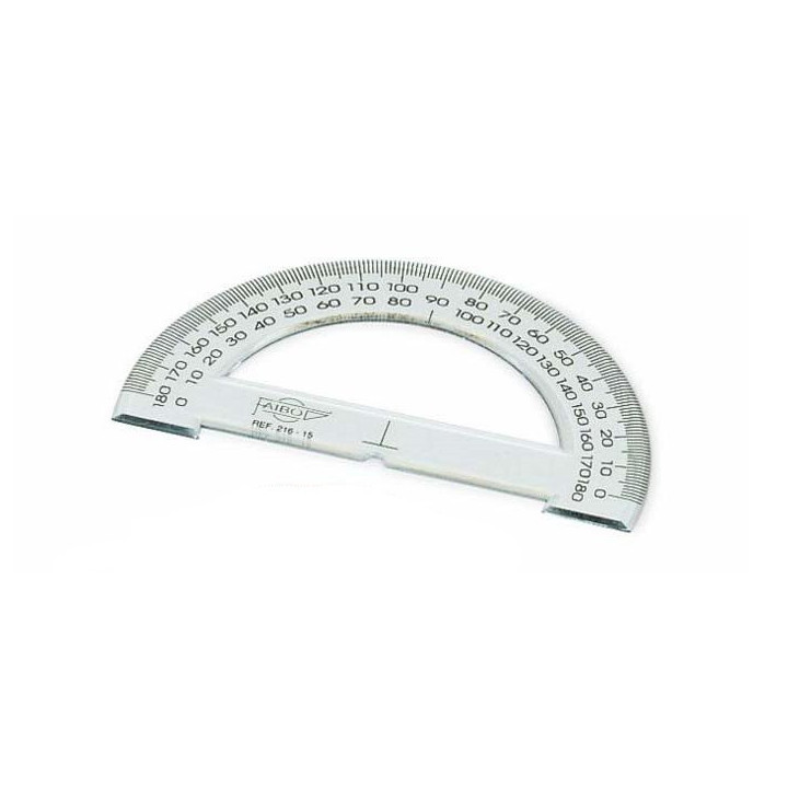 Faibo Semicirculo Escolar Graduado de 15cm - Biselado y Reborde para Tinta - Transparente