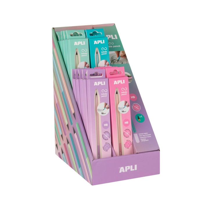 Apli Infinite Pencil Nordik Expositor con 20 Packs de Lapiz Infinito HB + Mina de Recambio + Tapon Protector - Para Escribir has