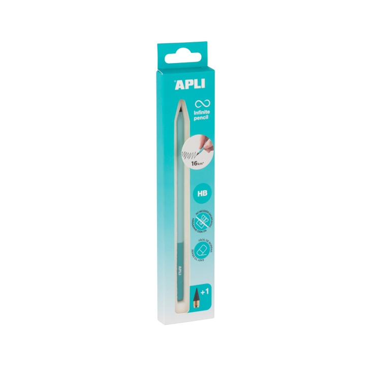 Apli Infinite Pencil Nordik Pack de Lapiz Infinito HB + Mina de Recambio + Tapon Protector - Para Escribir hasta 16km - Color Az