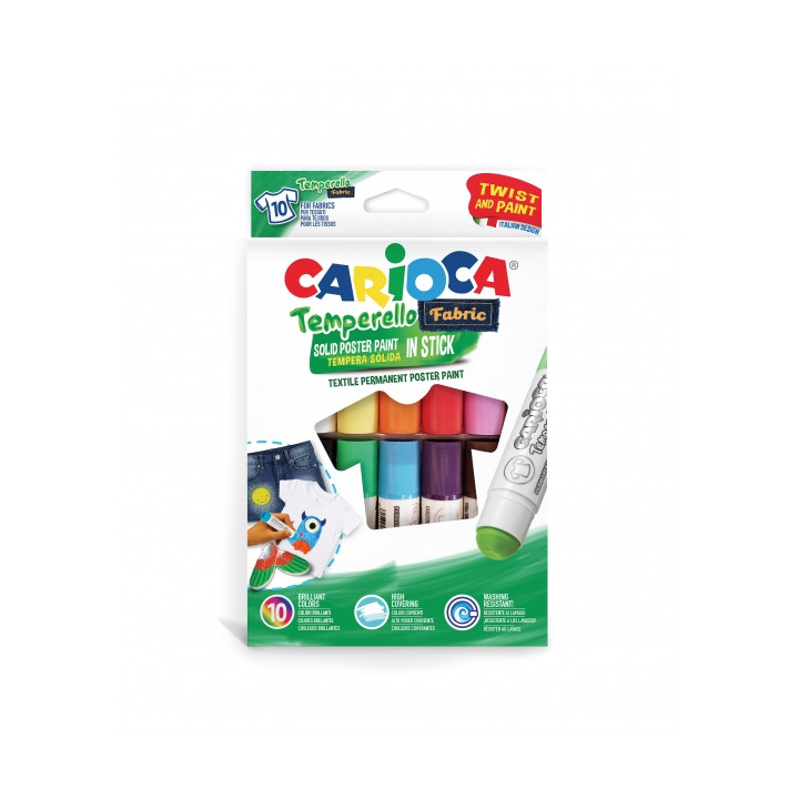Carioca Temperello Textil Pack de 10 Pinturas para Tejidos - Colores Brillantes y Lavables - Alta Cobertura - Fijacion con Planc