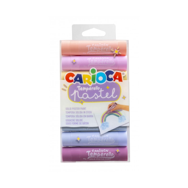 Carioca Temperello Pack de 8 Temperas Solidas - Colores Pastel - Lavables - Gran Cobertura - Faciles de Mezclar - sin Disolvente