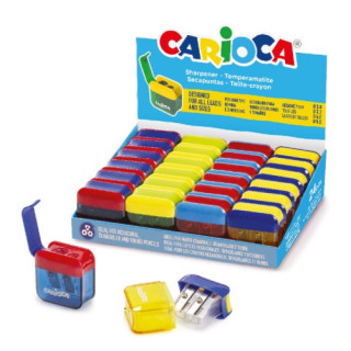 Carioca Expositor con 24 Minisacapuntas de 2 Orificios con Deposito - Tapon de Seguridad en la Cuchilla - Colores Aleatorios Sur