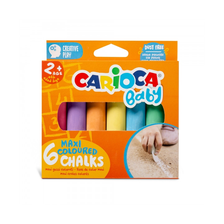 Carioca Tizas Maxi Multicolor Baby Pack de 6 Tizas - sin Polvo - Certificado a Partir de 24 Meses - Colores Brillantes - Lavable