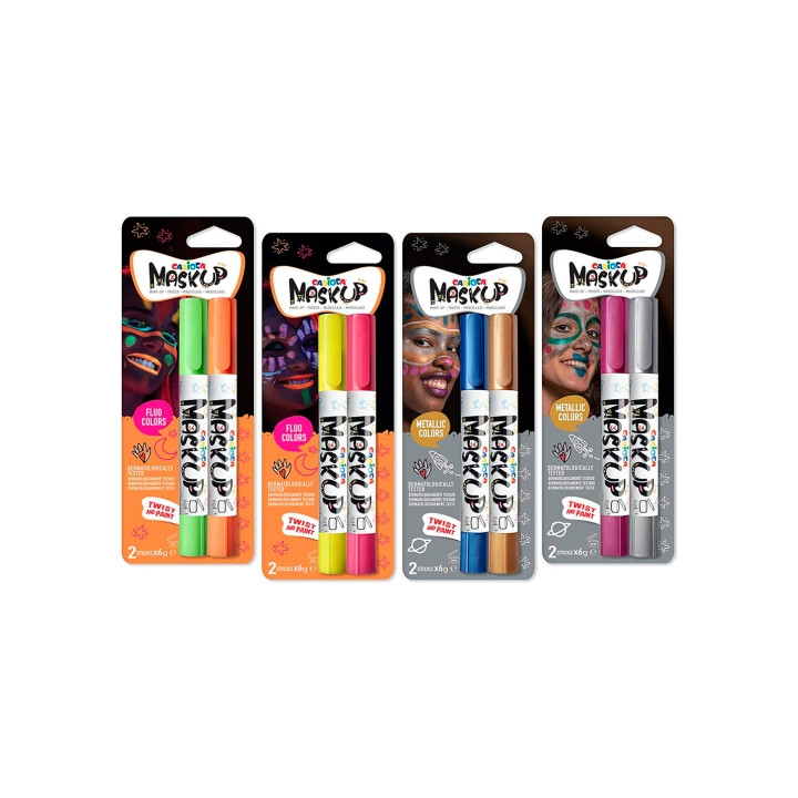 Carioca Mask Up Metallic & Neon Pack de 12 Blisters con 2 Lapices cada Uno - Brillantes y Lavables - Base Agua - Se Pueden Mezcl