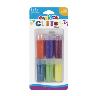 Carioca Glitter Dust Pack de 6 Colores - Cola Incluida - Ideal para Superficies Oscuras - Perfecta para Decoraciones y Trabajos