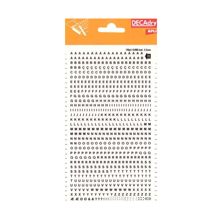 Apli Letras Transferibles Mayusculas Negras 2.5mm 730 Caracteres