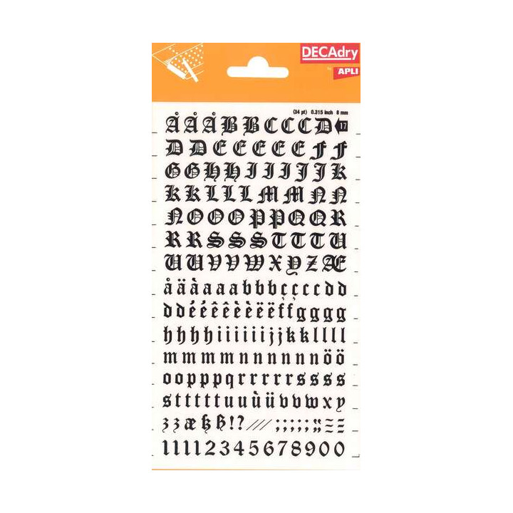 Apli Letras y Numeros Transferibles - 8mm - Facil Aplicacion - Negros Intensos - 199 Caracteres - Negro