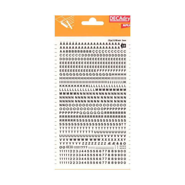 Apli Letras y Numeros Transferibles - 3mm de Tamaño - 795 Caracteres - Facil Aplicacion y Remocion - Negro