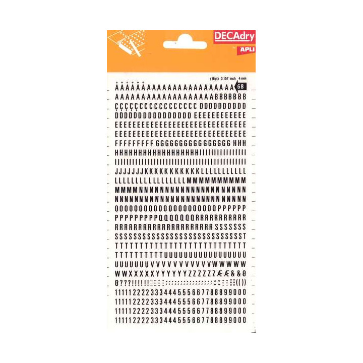 Apli Letras y Numeros Transferibles - 4mm de Tamaño - 792 Caracteres - Faciles de Aplicar y Remover - Negros