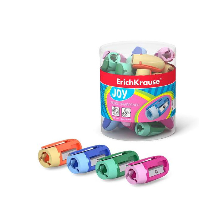 Erichkrause Joy Sacapuntas de Plastico - 1 Orificio de 8mm - Cuchilla de Acero al Carbono en Forma de Espiral - Clip de Sujecci