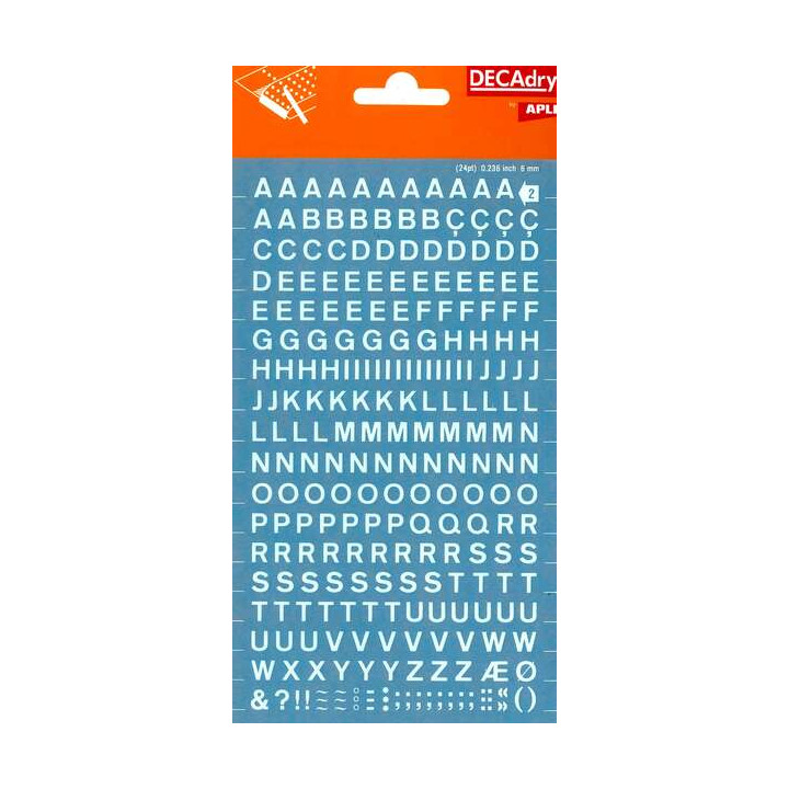 Apli Letras Transferibles Blancas 6mm - 258 Caracteres - Facil Aplicacion - Gran Adherencia - Versatil Blanco