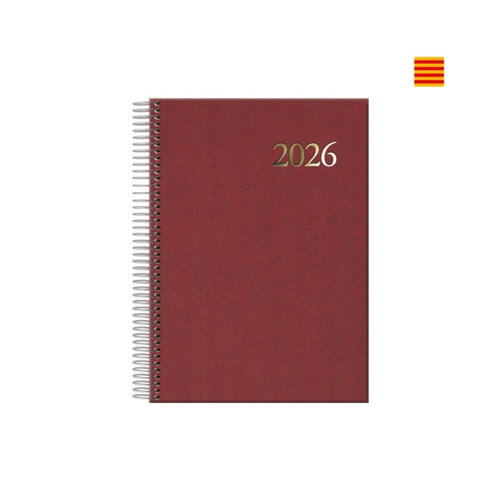 Dohe Segovia Agenda Anual Espiral en Catalan - Dia Pagina - Sabado y Domingo misma Pagina - Tamaño 14x20cm - Color Burdeos