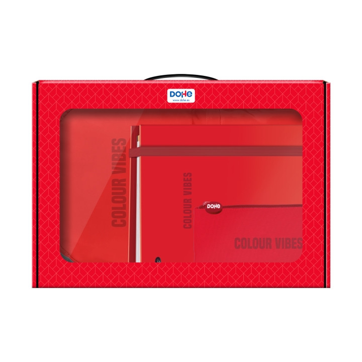 Dohe Colour Vibes Pack de Mochila + Carpeta A4 Recambio + Portatodo Triple - Todo en un Maletin Perfecto para Regalo - Color Roj