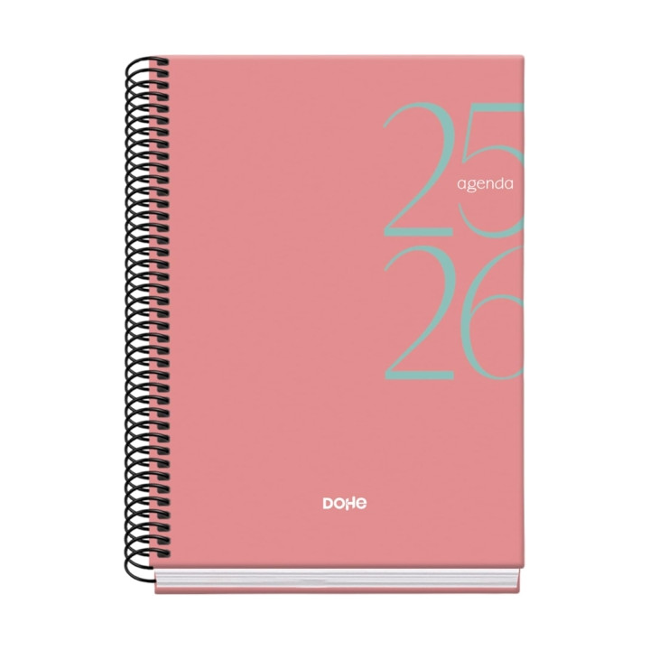 Dohe System Agenda Escolar 25/26 Espiral A5 - Dia Pagina - Papel 70g/m2 - Cubierta de Carton Plastificado - Color Rosa
