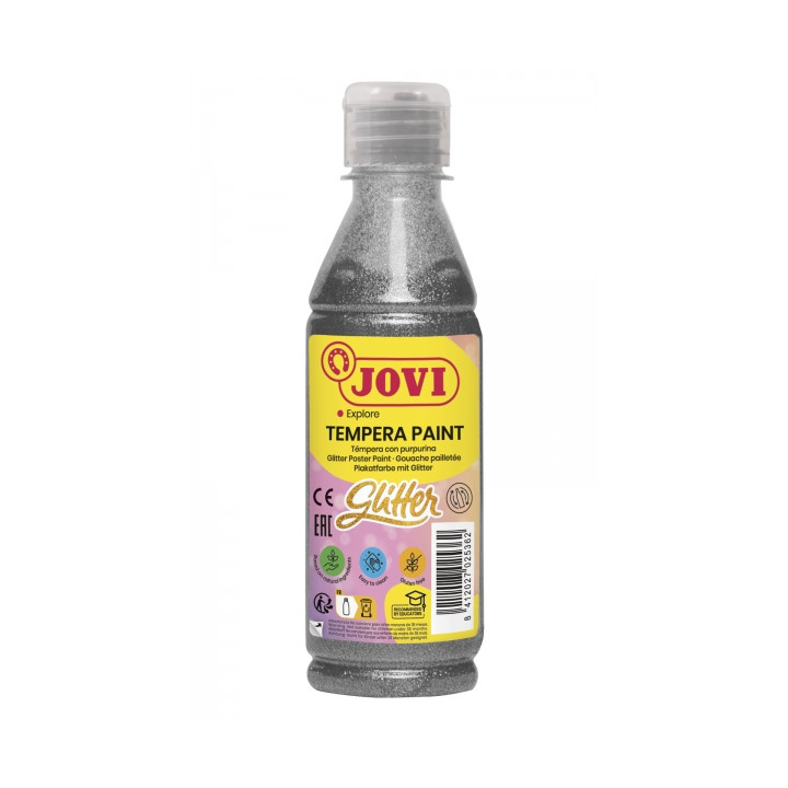 Jovi Glitter Tempera Liquida Base Agua 250ml - Particulas de Purpurina - Excelente Rendimiento - Secado Rapido - Fluidez Optima