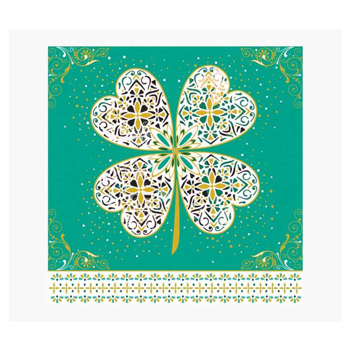 Pictura Tarjeta Arabesque - 16x16cm - Tematica Trebol de Cuatro Hojas - Tarjeta Triptica sin Envoltorio - Incluido Sobre Blanco