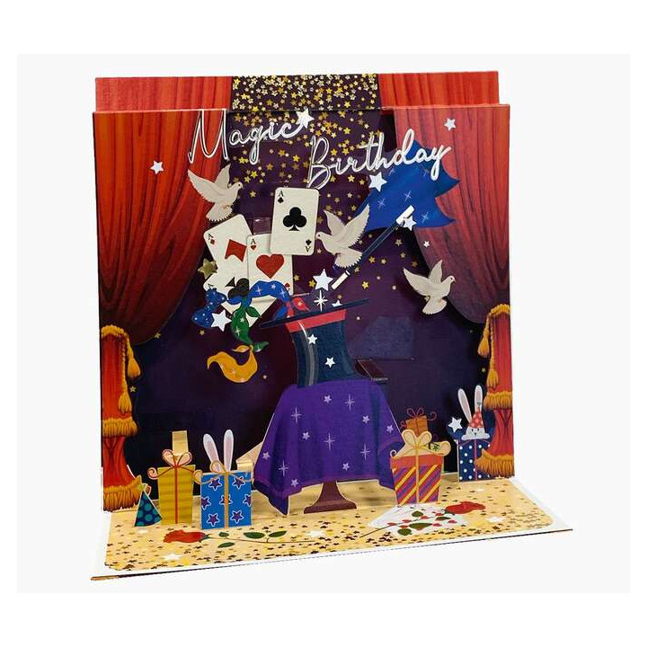 Pictura Tarjeta 3D Pop-Up - 16x16cm - Tematica de Magia - Embolsada Individualmente en Celofan - Incluido Sobre Blanco - Papel c