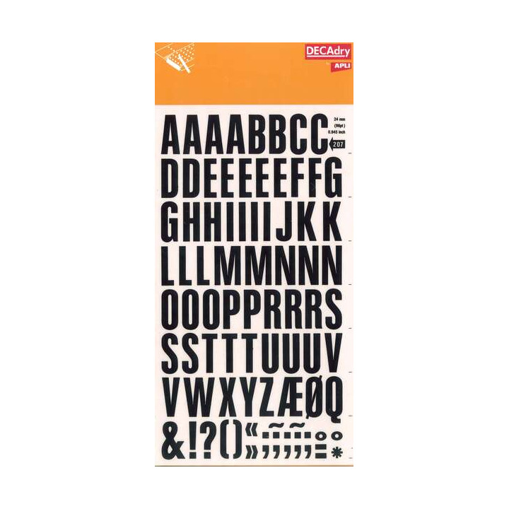 Apli Letras Transferibles Super Negras 24mm - 86 Caracteres - Facil Aplicacion - Gran Calidad - Resistente al Agua - Negro