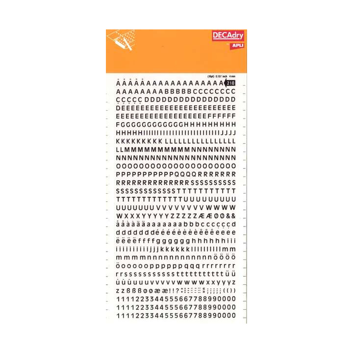 Apli Letras y Numeros Transferibles Super 4mm - 706 Caracteres - Negros Intensos