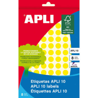 Apli Pack de 1.008 Etiquetas Redondas Ø 10mm - 8 Hojas por 126 Etiquetas - Adhesivo permanente - Aptas para Escritura Manual -