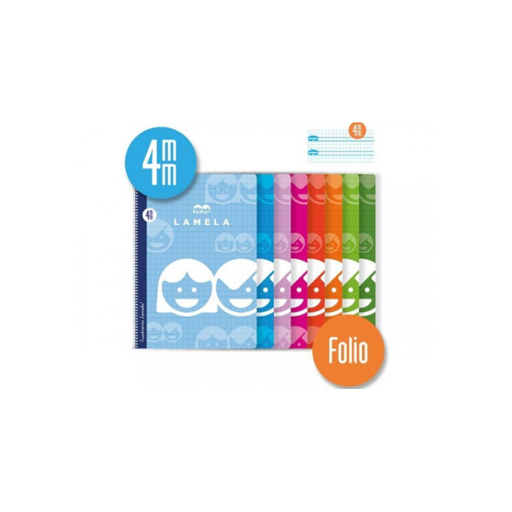 CUADERNO BASICO FORMATO FOLIO 80 HOJAS RAYADO 4 MM SURTIDOS LAMELA 07F004
