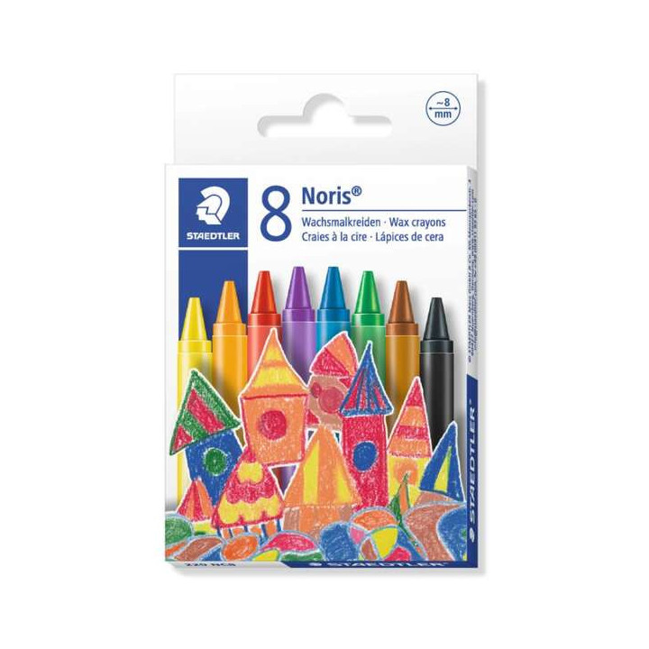 Staedtler Noris 220 Pack de 8 Ceras Redondas - Diametro 8mm - Resistencia a la Rotura - Colores Surtidos