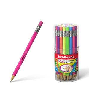Erichkrause Portaminas Xs 05 mm - Mini-Lapiz Mecanico Hexagonal - Carcasa y Borrador en Colores Neon Brillantes - Dureza HB - M