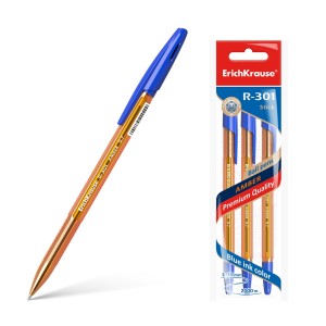 Erichkrause Pack de 3 Boligrafos R-301 Amber Stick 0.7 - Cuerpo Hexagonal Translucido - Punta de 0.7mm - Tinta de Secado Rapido