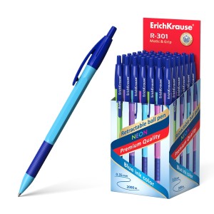 Erichkrause Boligrafo Automatico R-301 Neon Matic&Grip 0.7 - Cuerpo Hexagonal Neon - Punta de 0.7mm - Tinta de Secado Rapido -
