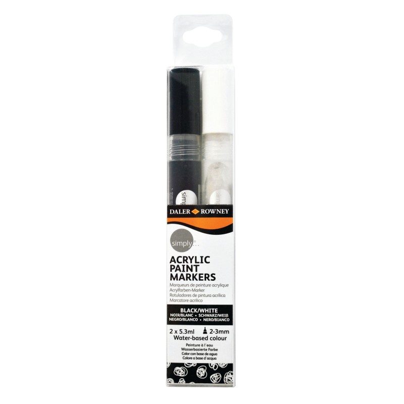 Daler Rowney Simply Pack de 2 Rotuladores Acrilicos - Secado Rapido - Optima Cobertura - Base de Agua - Color Negro y Blanco Daler Rowney Simply Pack de 2 Rotuladores Acrilicos - Secado Rapido - Optima Cobertura - Base de Agua - Color Negro y Blanco