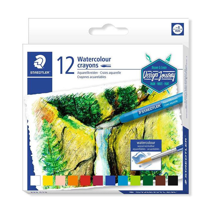 Staedtler Crayones Acuarelables 223 Pack de 12 Lapices de Cera - Facil de Mezclar - Extremadamente Opacos - Colores Surtidos
